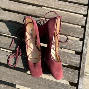 Karl Lagerfeld Charlie Lace-up Suede Block Heels 7